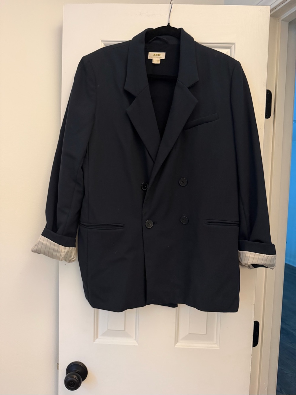 Anthropologie Navy Double-Breasted Blazer